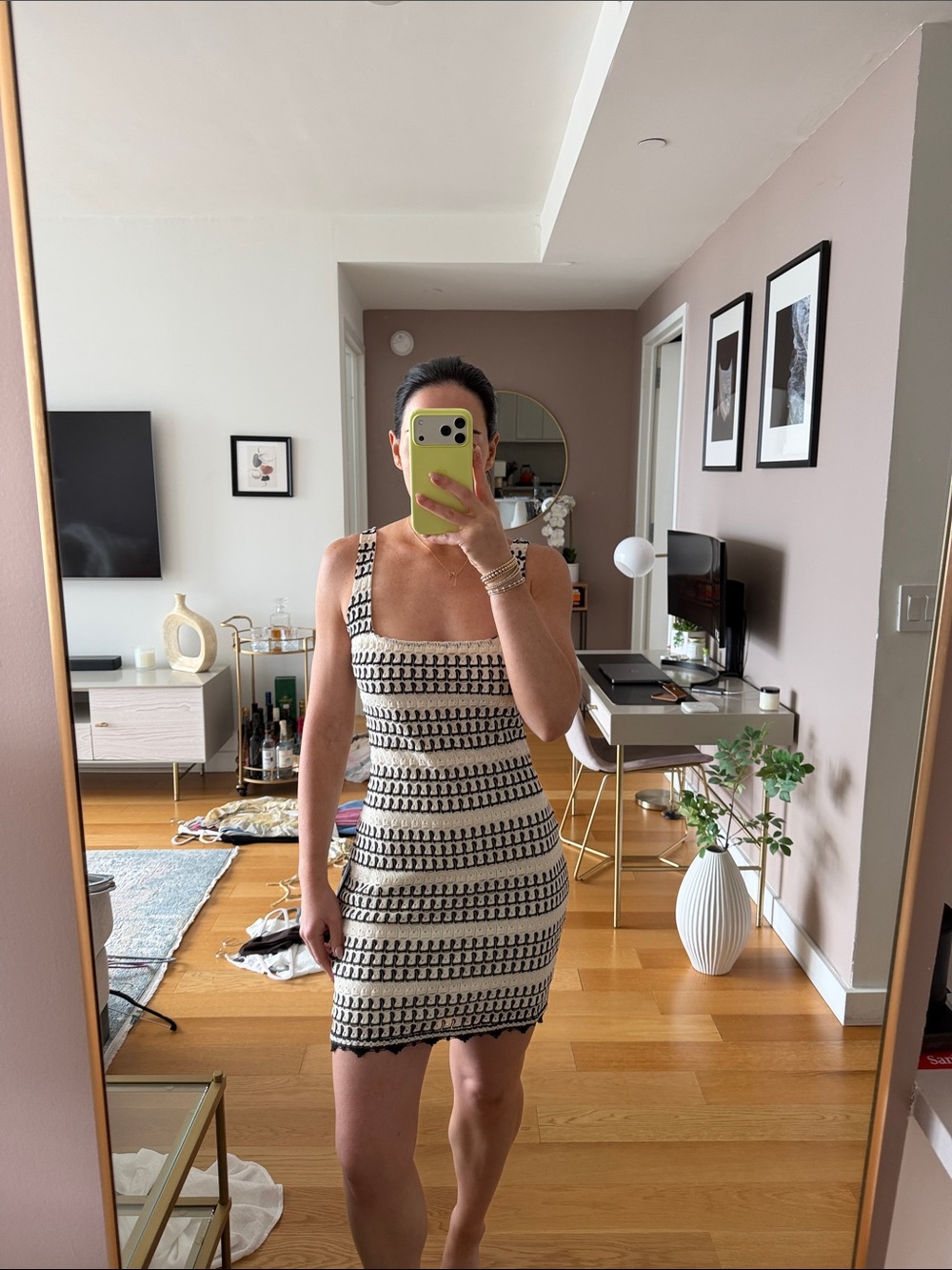 Lulus Black and White Patterned Square-Neck Dress